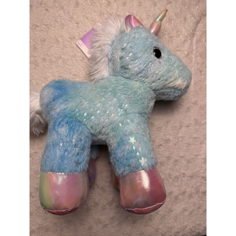 Blue Unicorn Medium Plush Stuffed Animal Toy Iridescent Hooves Horn Washable